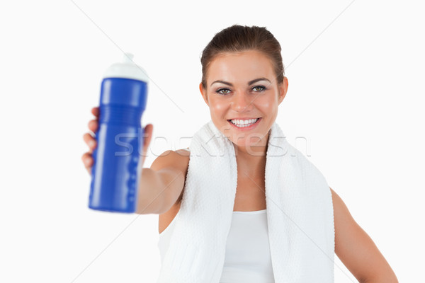 Mosolyog fiatal nő felajánlás korty víz fehér Stock fotó © wavebreak_media