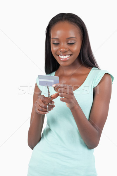 Feliz sonriendo femenino tarjeta de crédito blanco fondo Foto stock © wavebreak_media