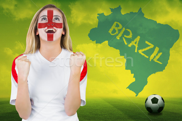 Stock photo: Excited fan england in face paint cheering