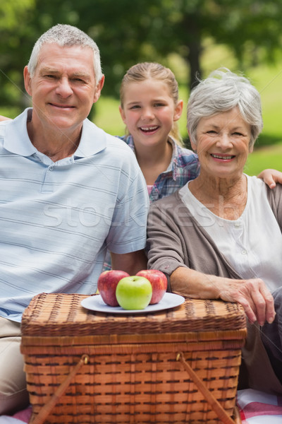 Smiling senior couple and granddaughter with picnic basket at pa Stock photo © wavebreak_media