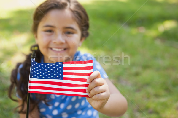 Stockfoto: Jong · meisje · Amerikaanse · vlag · park · portret