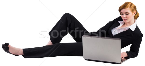 Stock fotó: Vörös · hajú · nő · üzletasszony · laptopot · használ · fehér · számítógép · laptop
