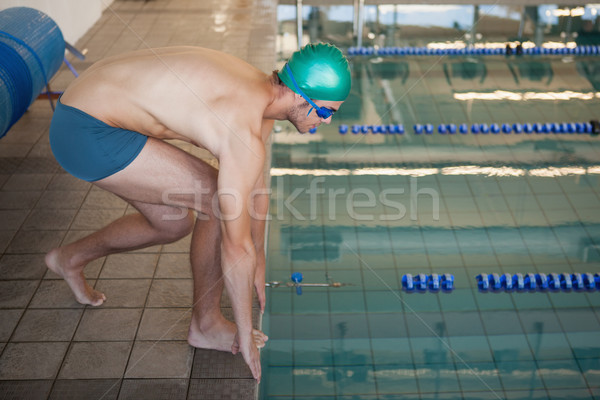 Stockfoto: Geschikt · zwemmer · klaar · duik · zwembad · recreatie