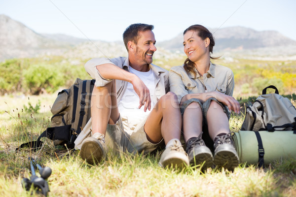 Heureux randonnée couple pause montagne [[stock_photo]] © wavebreak_media