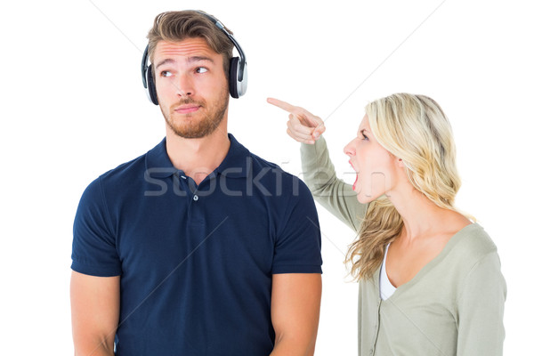 Fiatal pér érv fehér férfi pár fejhallgató Stock fotó © wavebreak_media