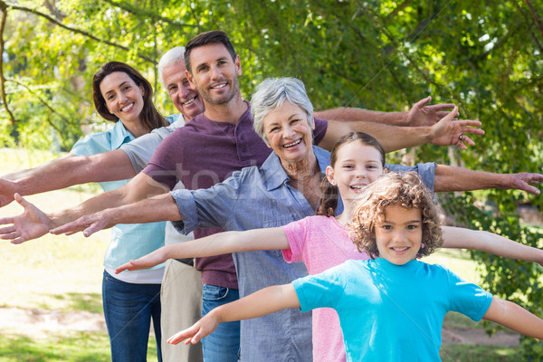 [[stock_photo]]: Famille · élargie · souriant · parc · femme · fille