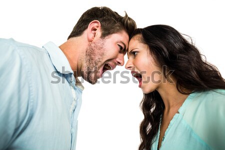 Stock photo: Man kissing woman as she holds flower