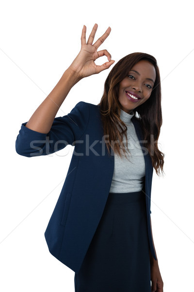 Foto stock: Retrato · sorridente · empresária · assinar