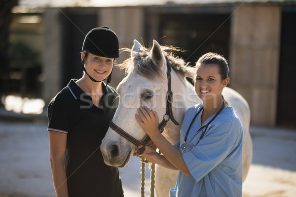 Retrato sonriendo femenino veterinario jockey pie Foto stock © wavebreak_media