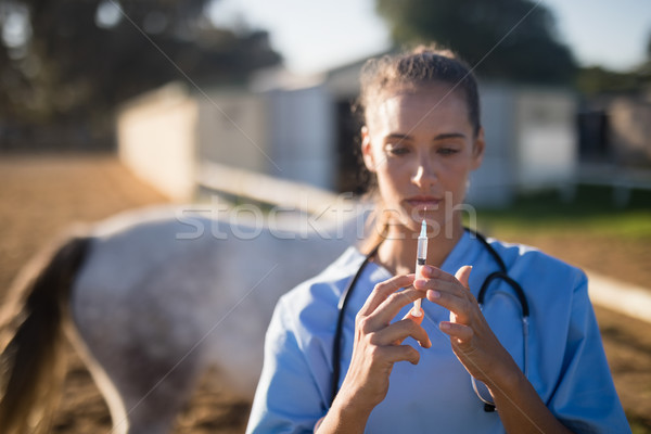 женщины ветеринар шприц сарай Сток-фото © wavebreak_media
