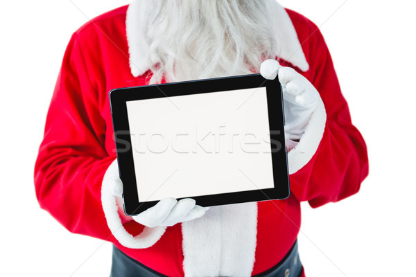 Foto stock: Papá · noel · digital · tableta · blanco · invierno