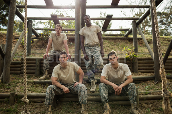 Askerler oturma çizme kamp portre Stok fotoğraf © wavebreak_media