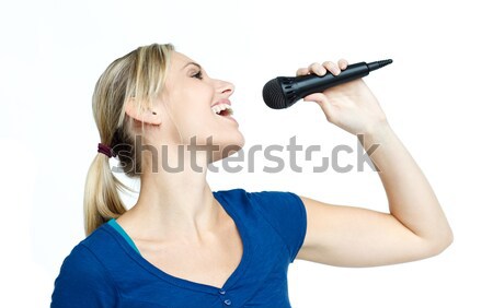 Mulher cantando microfone bela mulher música mão Foto stock © wavebreak_media