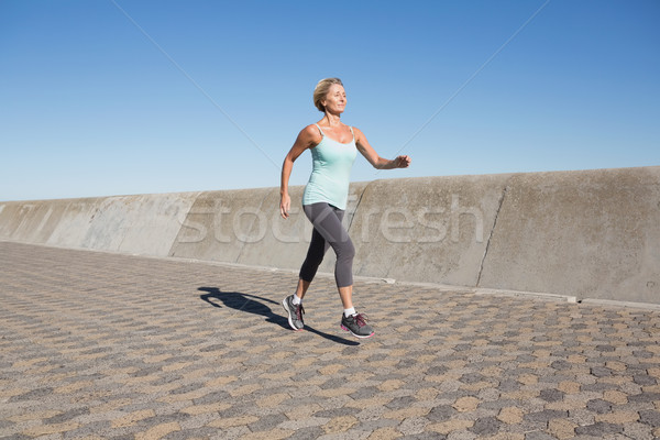 Stock foto: Tätig · Senior · Frau · Joggen · Pier