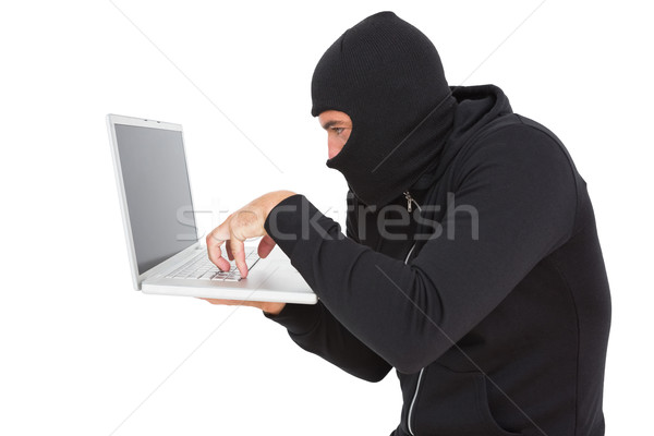 Stock photo: Hacker using laptop to steal identity