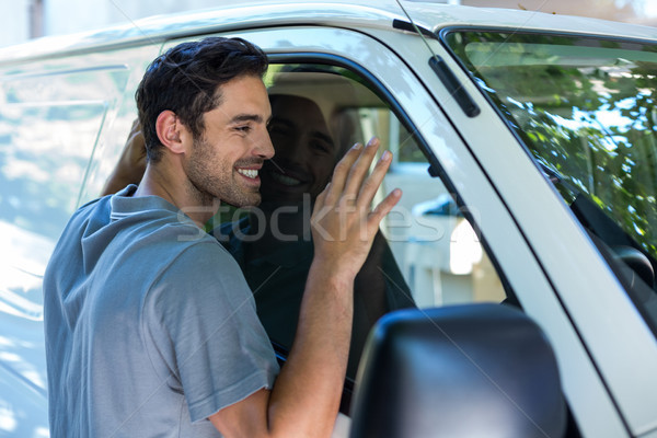 Bel homme voiture souriant homme verre [[stock_photo]] © wavebreak_media