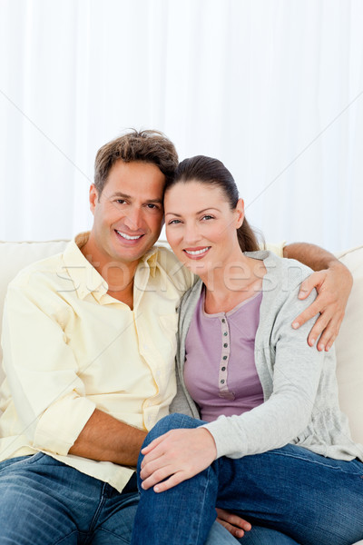 Stockfoto: Paar · vergadering · sofa · woonkamer · huis