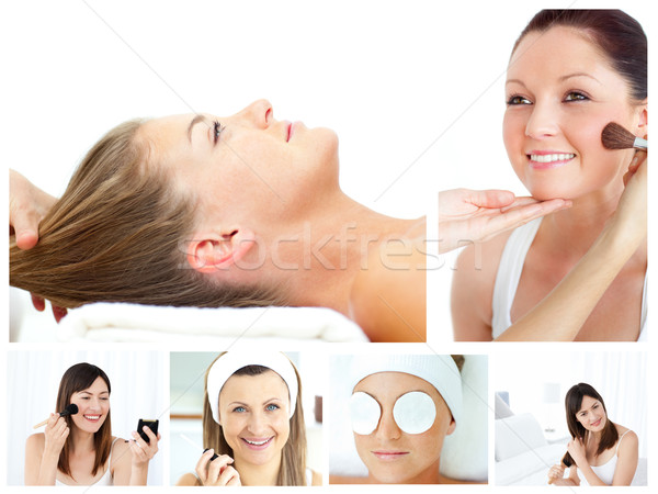 Kolaż atrakcyjny kobiet makijaż strony uśmiech Zdjęcia stock © wavebreak_media
