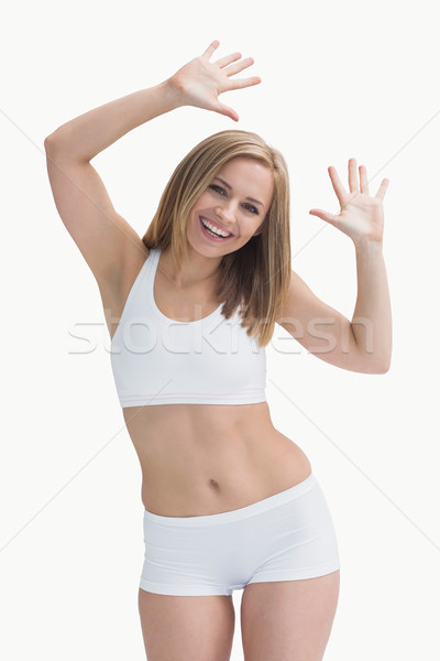 Portret opgewonden jonge vrouw sportkleding witte fitness Stockfoto © wavebreak_media