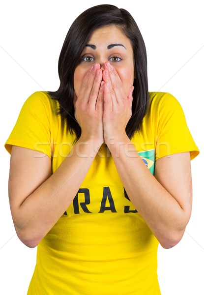 Nervoso futebol ventilador brasil tshirt branco Foto stock © wavebreak_media