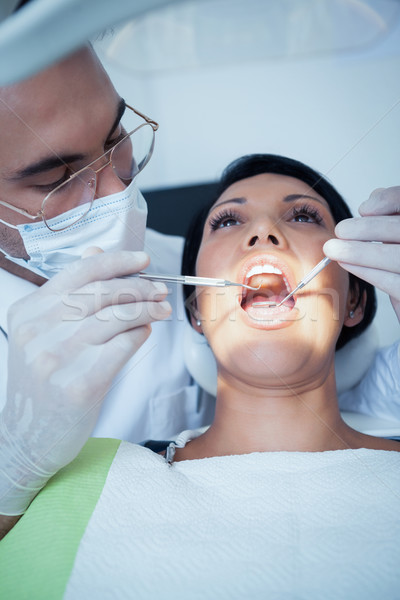 Male dentist examining womans teeth Stock photo © wavebreak_media