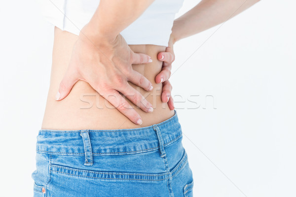 Foto stock: Mujer · sufrimiento · dolor · de · espalda · blanco · manos · cuerpo