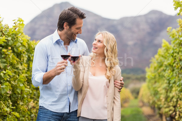 Foto stock: Jovem · feliz · casal · vidro · vinho