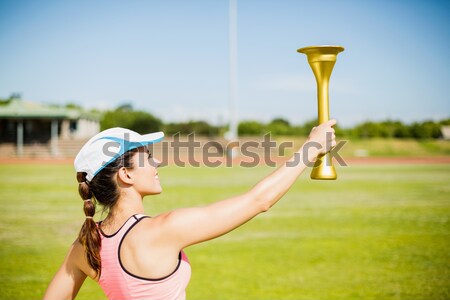 Close up of wooden stump by batsman standing on field Stock photo © wavebreak_media