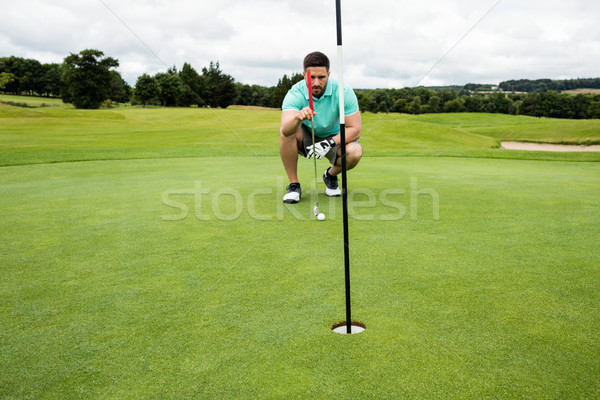 Foto d'archivio: Uomo · line · up · campo · da · golf · albero · internet