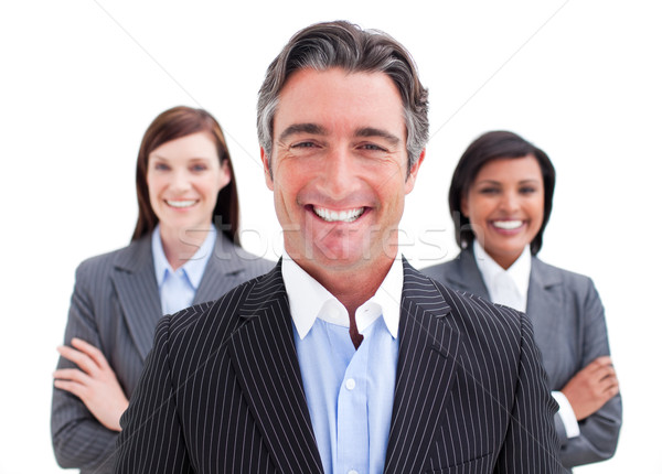 Biznesmen stwarzające zespołu biały działalności uśmiech Zdjęcia stock © wavebreak_media