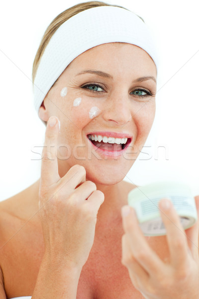 Foto stock: Caucasiano · mulher · cosmético · creme · cara · mulheres