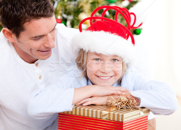 élégant père célébrer Noël fils maison [[stock_photo]] © wavebreak_media