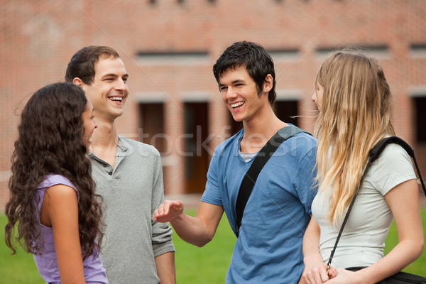 [[stock_photo]]: élèves · heureux · mur · mode · sac