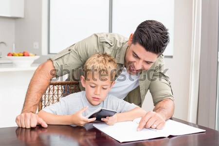 Zdjęcia stock: Szczęśliwy · ojciec · pomoc · syn · matematyki · praca · domowa