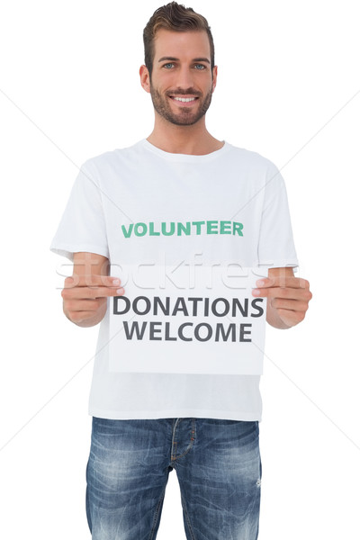 Foto stock: Masculino · voluntário · doações · bem-vindo · papel