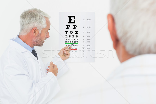 兒科醫師 眼科醫生 高級 病人 指向 眼 商業照片 © wavebreak_media