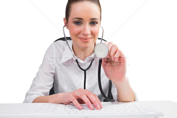 Geschäftsfrau läuft Computer Diagnostik weiß Corporate Stock foto © wavebreak_media