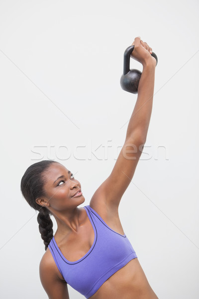 Stock fotó: Fitt · nő · emel · felfelé · kettlebell · tornaterem