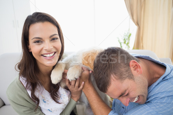 カップル 子犬 ホーム 女性 家 ストックフォト © wavebreak_media