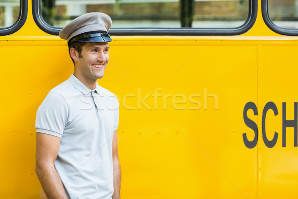 Foto stock: Autobús · conductor · sonriendo · hombre · feliz