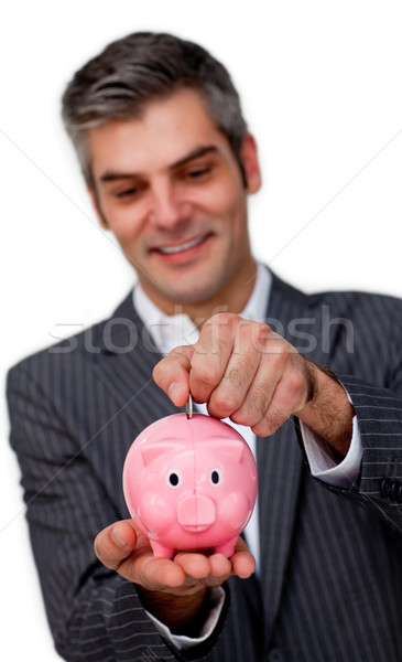 Karizmatikus üzletember takarékosság pénz persely férfi Stock fotó © wavebreak_media