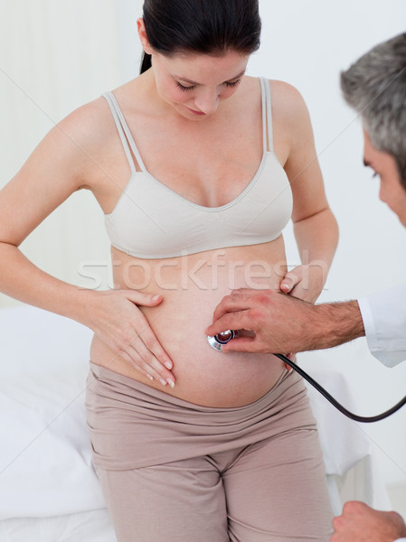 Foto d'archivio: Giovani · donna · incinta · ginecologo · bianco · sorriso · uomo