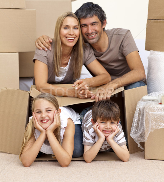 Stock foto: Familie · spielen · Boxen · lächelnd · Frau