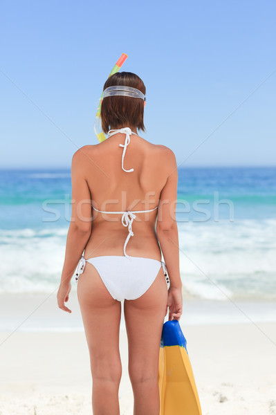 Femeie masca plajă peisaj bikini sân Imagine de stoc © wavebreak_media