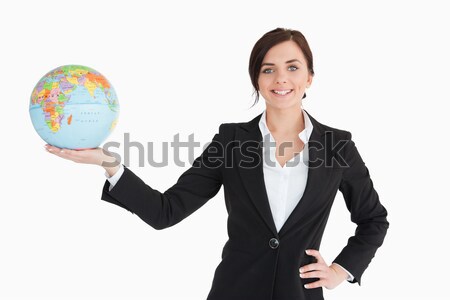 Foto stock: Morena · mujer · de · negocios · tierra · mundo · palma