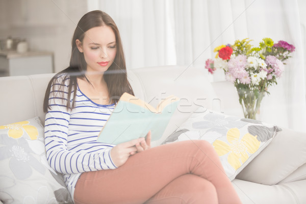 Ziemlich Brünette Lesung Buch Couch home Stock foto © wavebreak_media