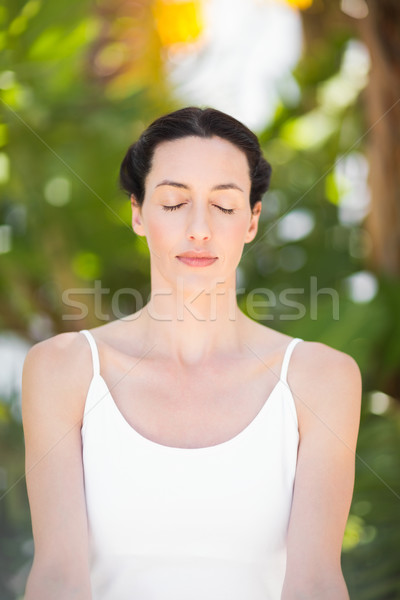 Foto stock: Retrato · mulher · meditação · posição · branco · céu