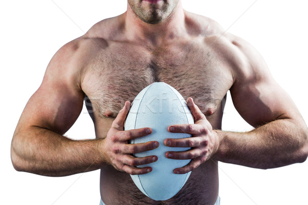 Shirtless Rugby Player Holding Ball Stock Photo C Wavebreak Media