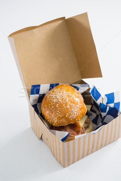 Cheeseburger kutu tablo kâğıt gülen Stok fotoğraf © wavebreak_media