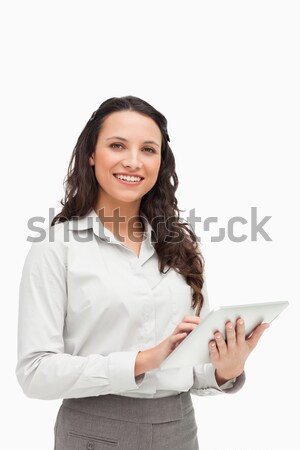 Portret brunetka stałego touchpad biały ekranu Zdjęcia stock © wavebreak_media
